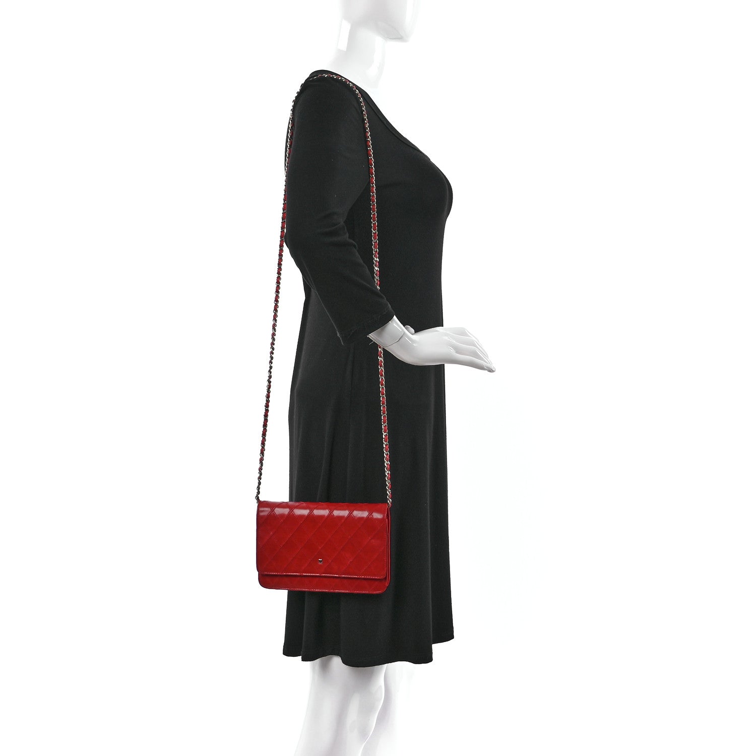 Chanel Lambskin Diamond Stitched Wallet On Chain WOC Red 2 of 12