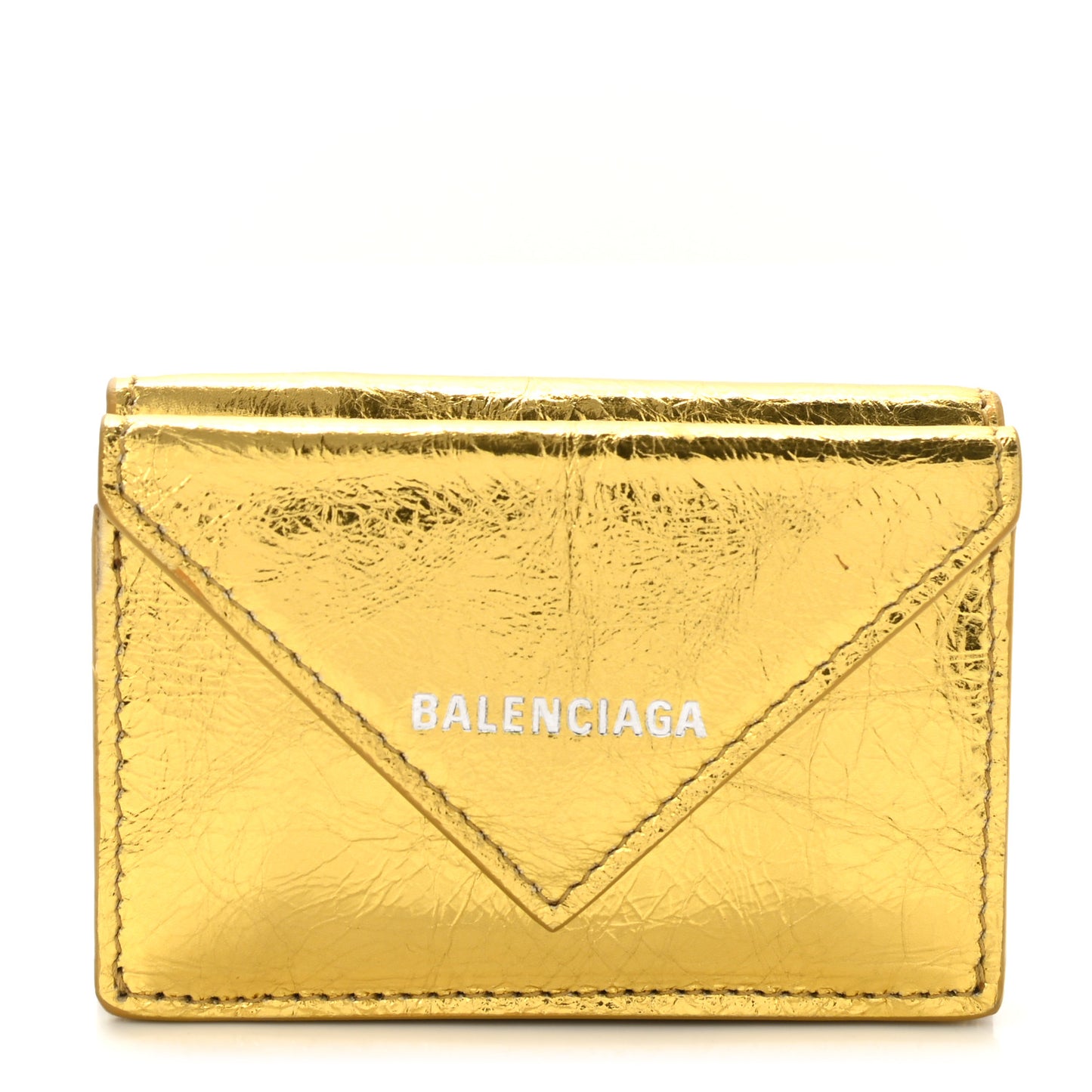 Metallic Calfskin Mini Papier Wallet Gold