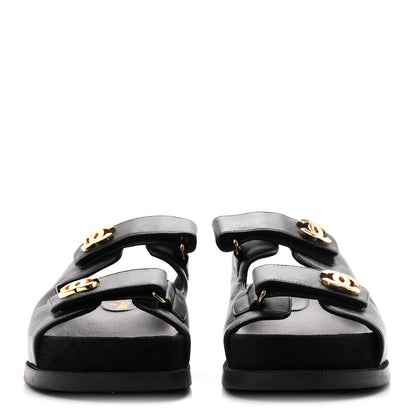 Chanel Lambskin Velcro Dad Chain CC Slide Sandals 38.5 Black 3 of 9