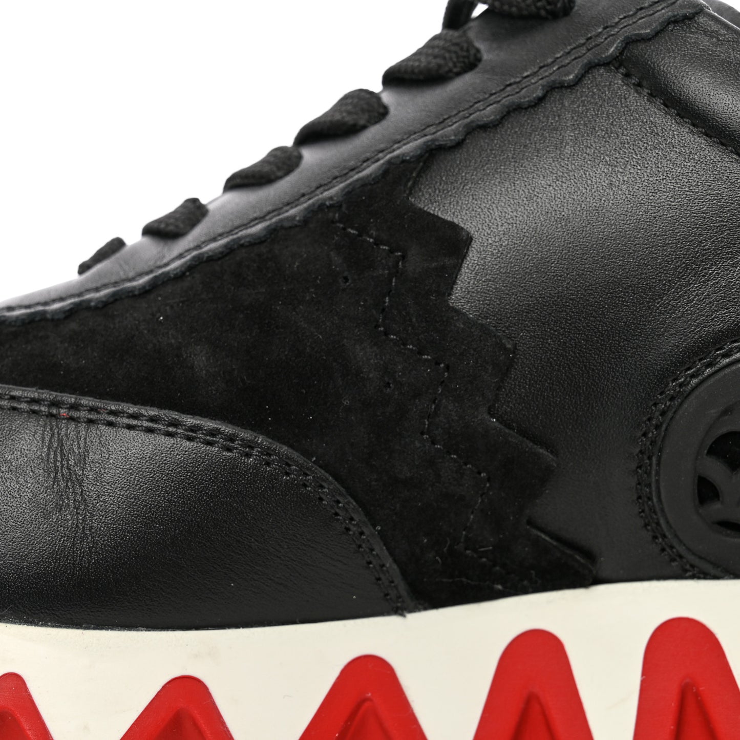 Calfskin Suede Patent Womens Loubishark Sneakers 37 Black Loubi Red