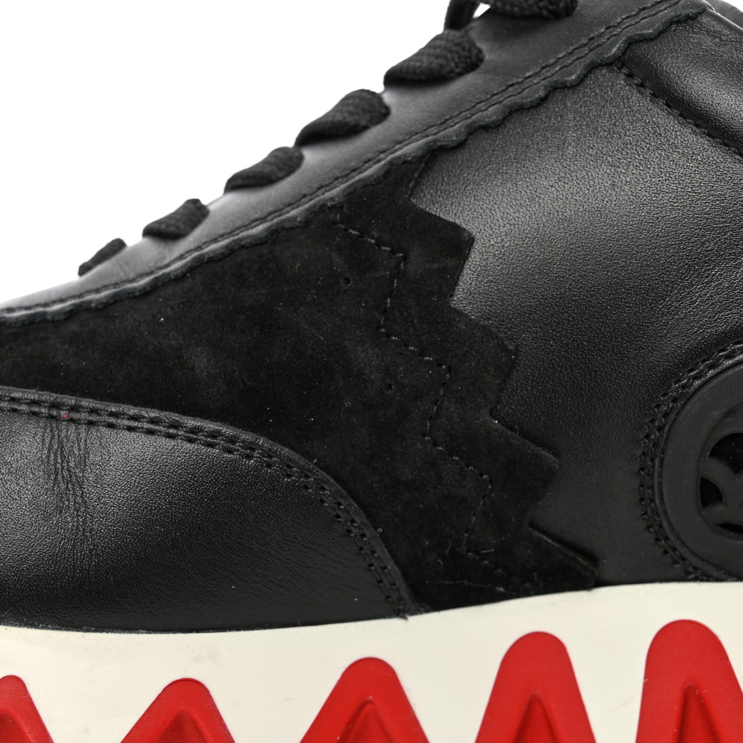 Christian Louboutin Calfskin Suede Patent Womens Loubishark Sneakers 37 Black Loubi Red 16 of 21