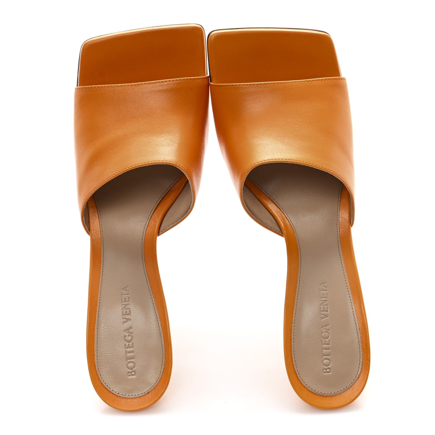 Lambskin Stretch 90mm Mule Sandals 38.5 Tangerine
