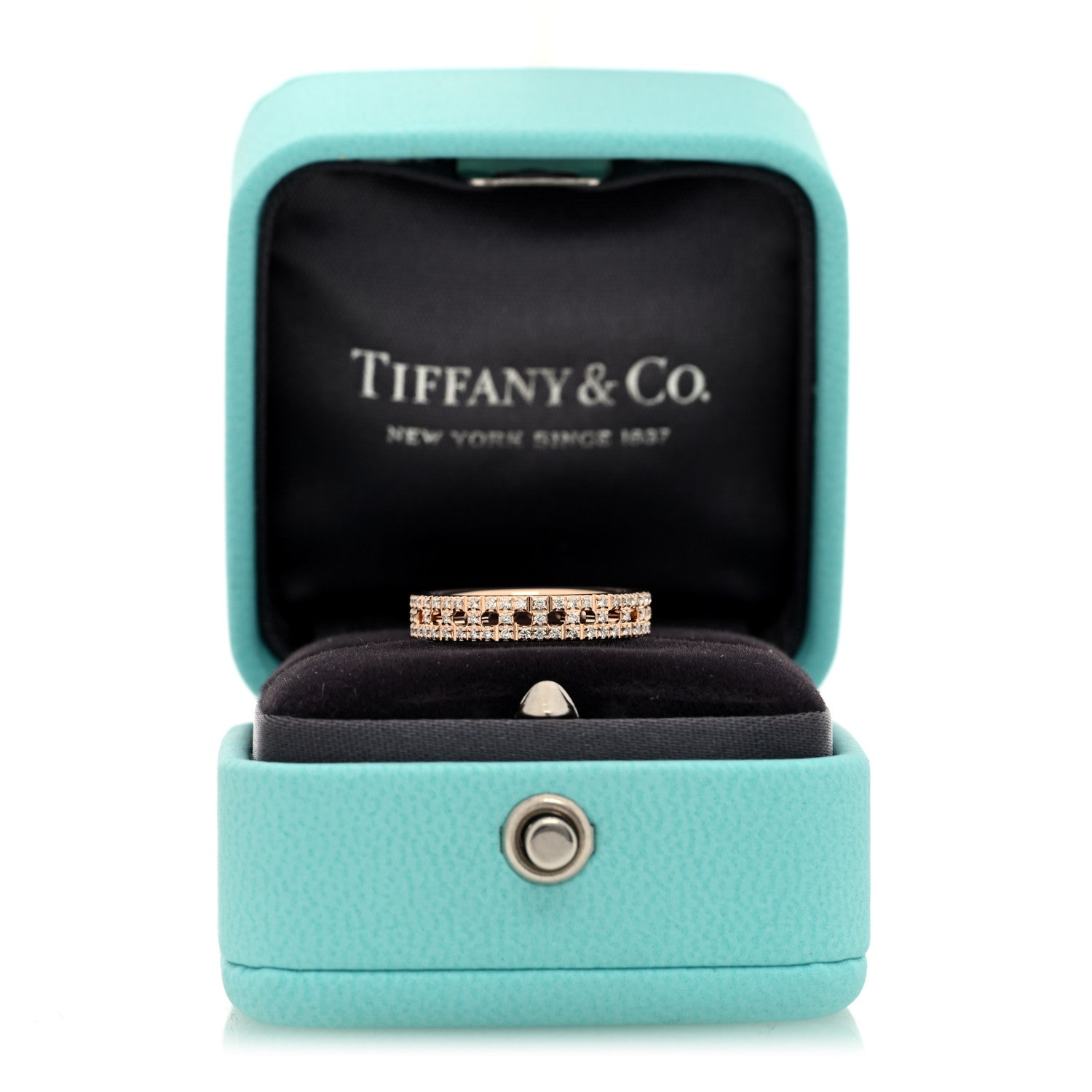 Tiffany 18K Rose Gold Diamond Narrow T True Band Ring 47 4 5 of 5