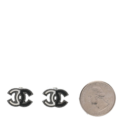 Chanel Enamel CC Earrings Silver Black White 2 of 4