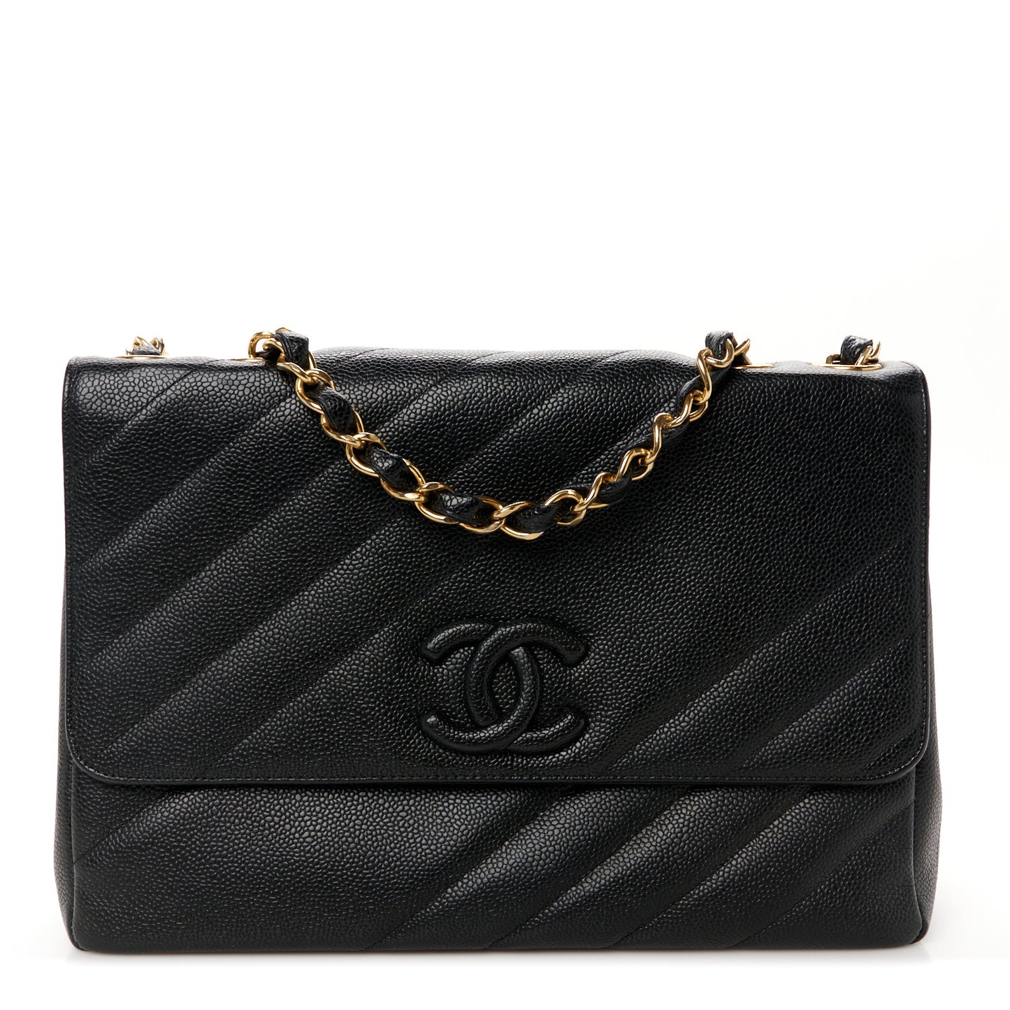 Caviar Diagonal Quilted Jumbo Single Flap Black