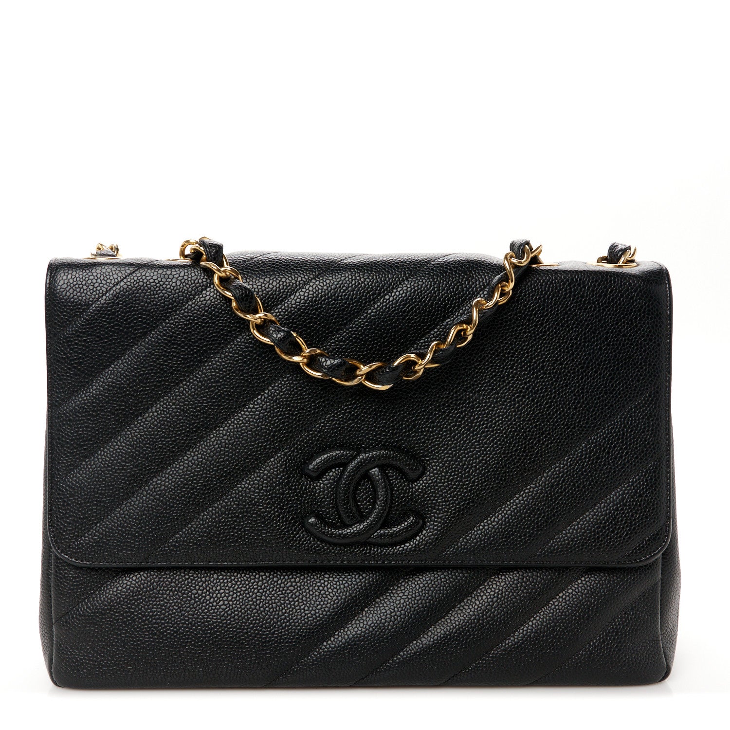 Chanel Caviar Diagonal Quilted Jumbo Single Flap Black 1 of 12