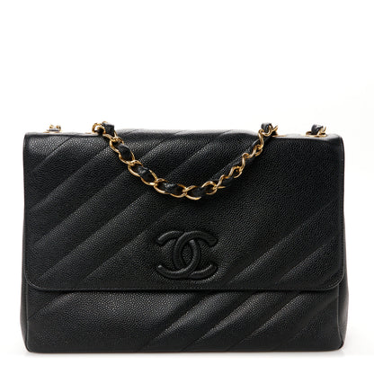 Chanel Caviar Diagonal Quilted Jumbo Single Flap Black 1 of 12