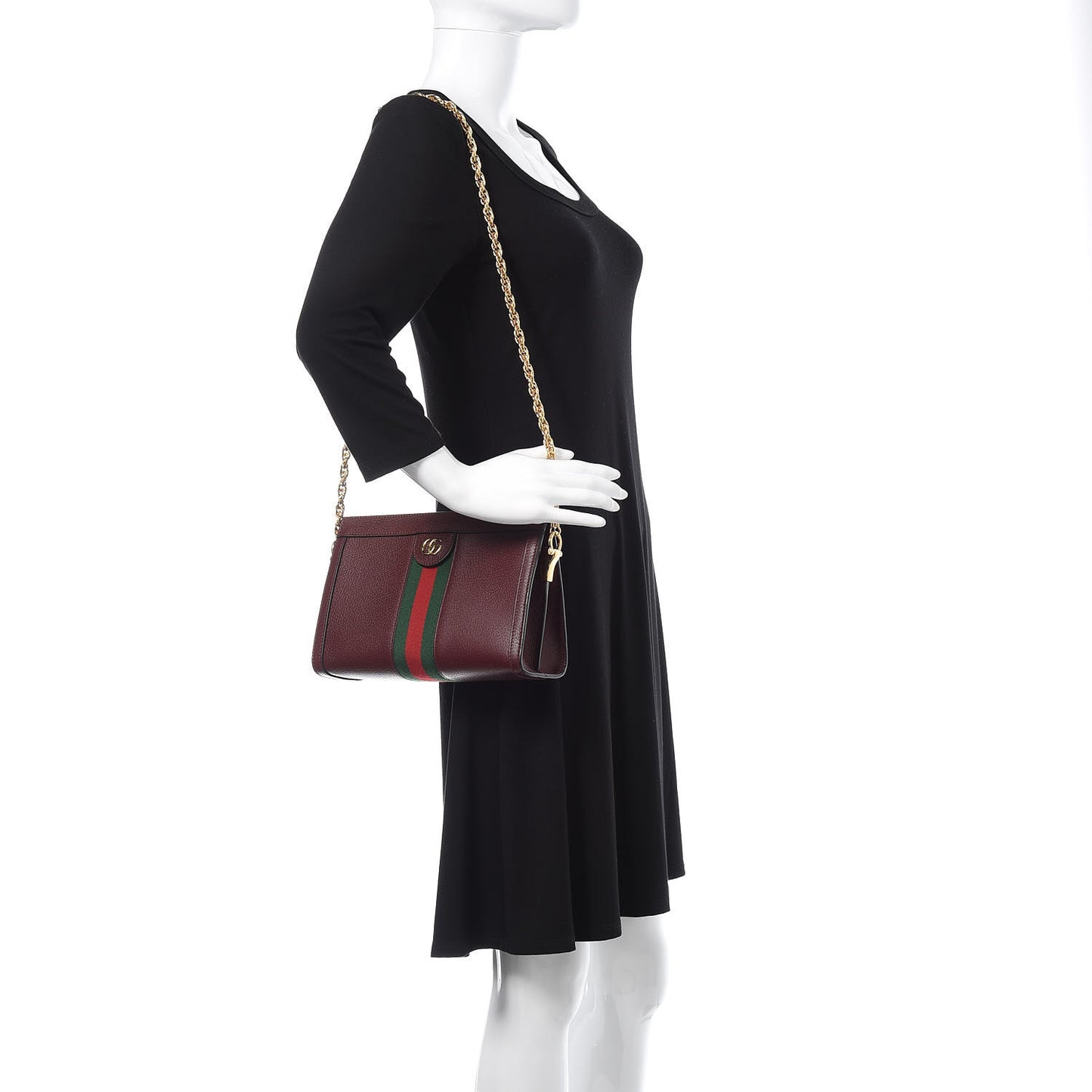 Calfskin GG Web Small Ophidia Chain Shoulder Bag Vintage Bordeaux