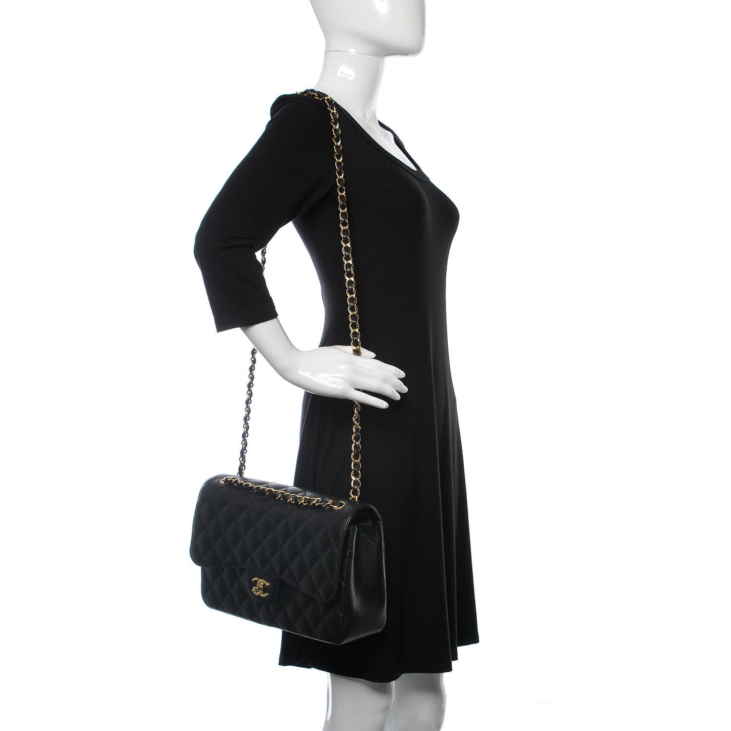 Caviar Quilted Jumbo Double Flap Black