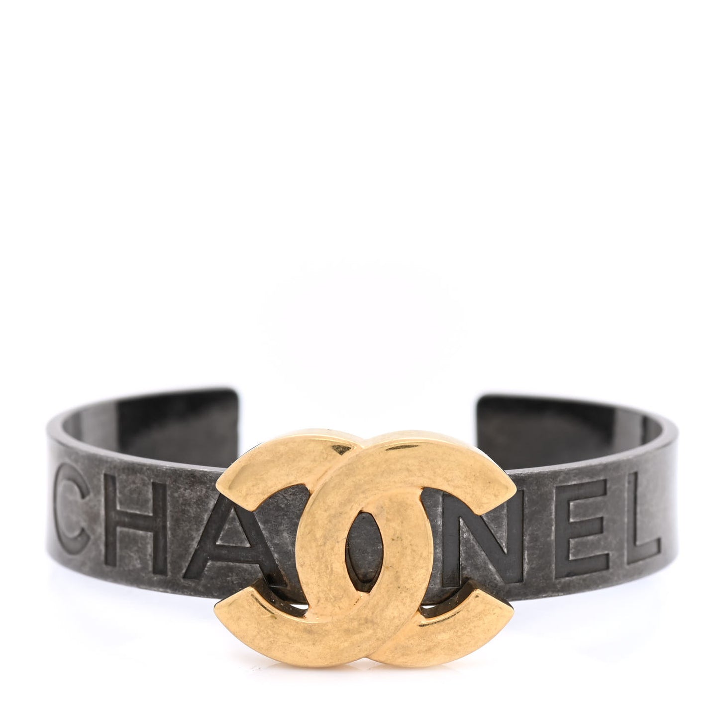 Ruthenium Gold Logo Cuff Bracelet S