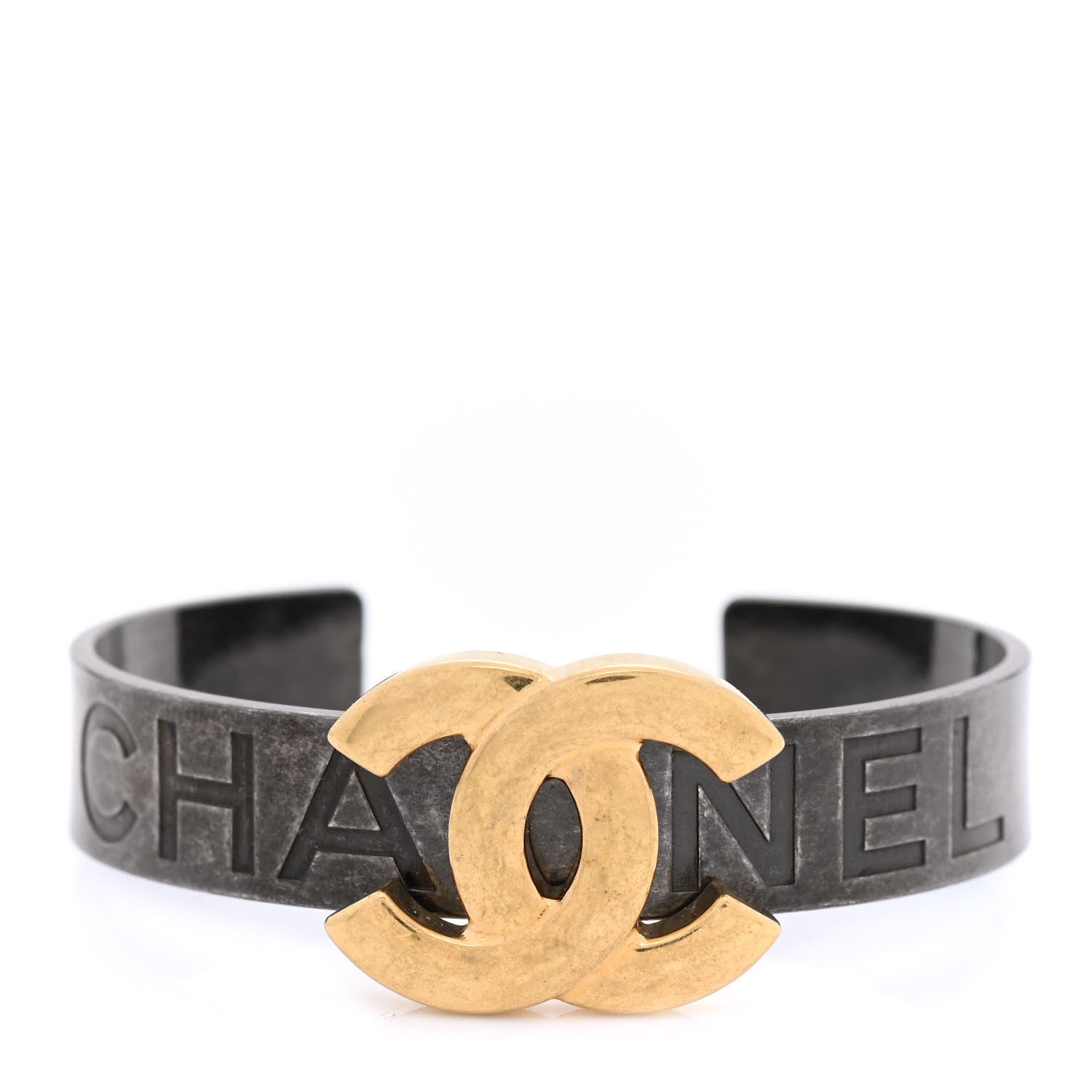 Chanel Ruthenium Gold Logo Cuff Bracelet S 1 of 5