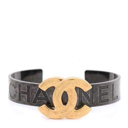Chanel Ruthenium Gold Logo Cuff Bracelet S 1 of 5