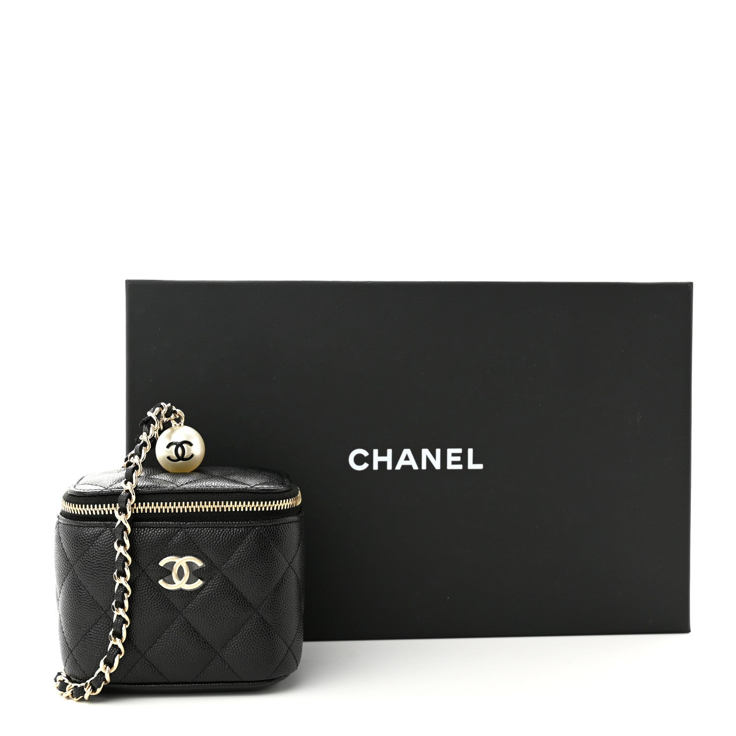 Chanel Caviar Quilted Mini Pearl On Top Vanity Case With Chain Black 12 of 13