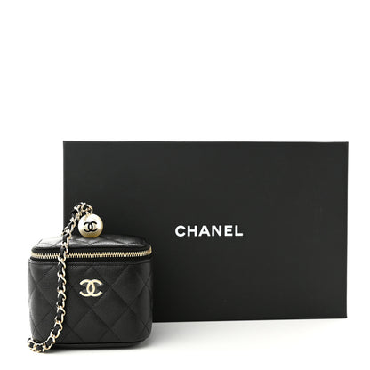 Chanel Caviar Quilted Mini Pearl On Top Vanity Case With Chain Black 12 of 13