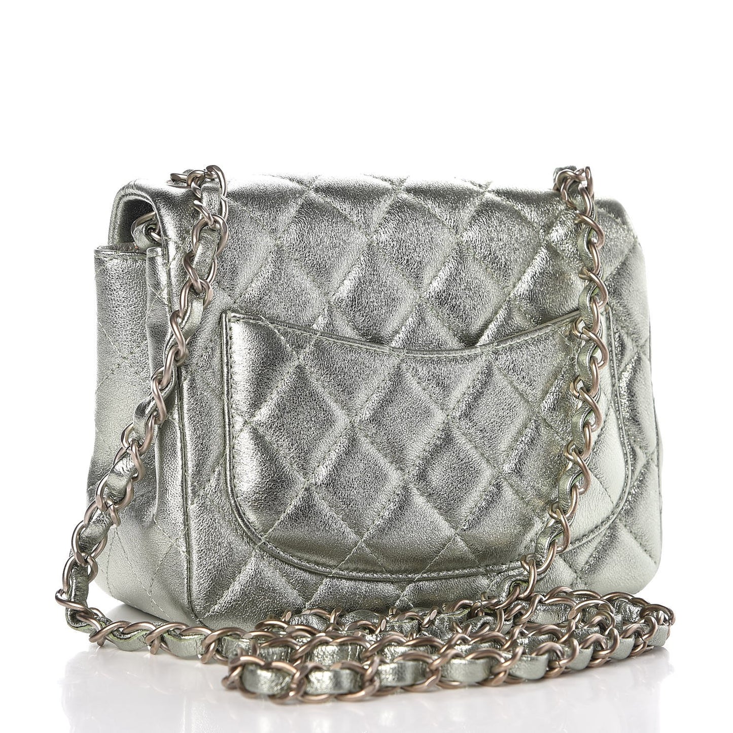 Metallic Lambskin Quilted Mini Square Flap Green