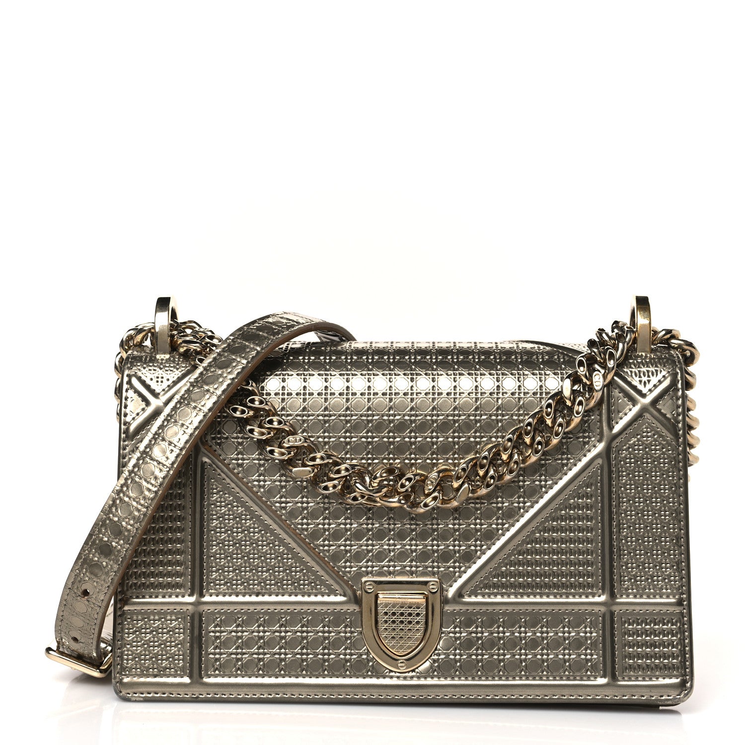 Christian Dior Metallic Patent Micro-Cannage Medium Diorama Flap Bag Gold 1 of 8