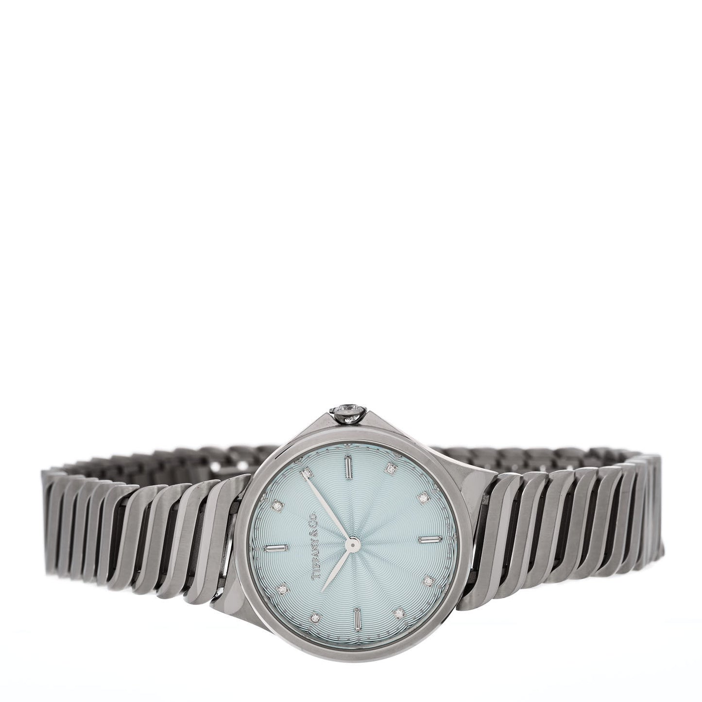 Stainless Steel Diamond 28mm Metro 2-Hand Quartz Watch Ice Blue