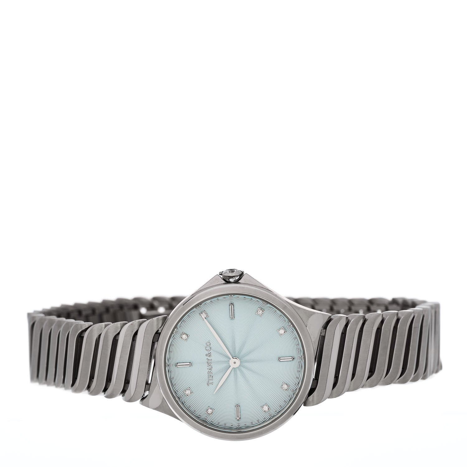 Tiffany Stainless Steel Diamond 28mm Metro 2-Hand Quartz Watch Ice Blue 2 of 5