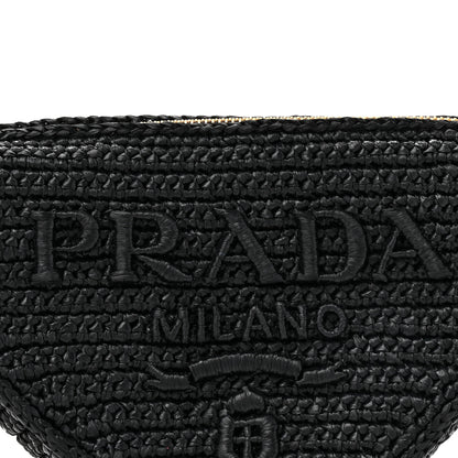 Prada Yarn Raffia Effect Crochet Triangle Shoulder Bag Black 7 of 9