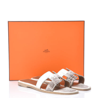 Hermes Matte Niloticus Crocodile Himalaya Oran Sandals 38 Blanc 8 of 8