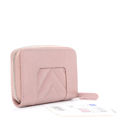 Chanel Metallic Caviar Chevron Quilted Vintage Mademoiselle Zip Coin Purse Pink 2 of 7