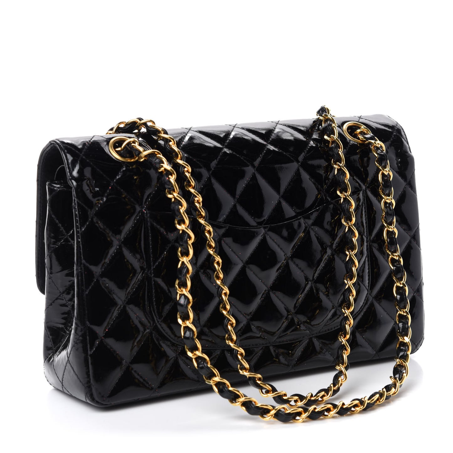 Patent Quilted Medium Double Flap Black