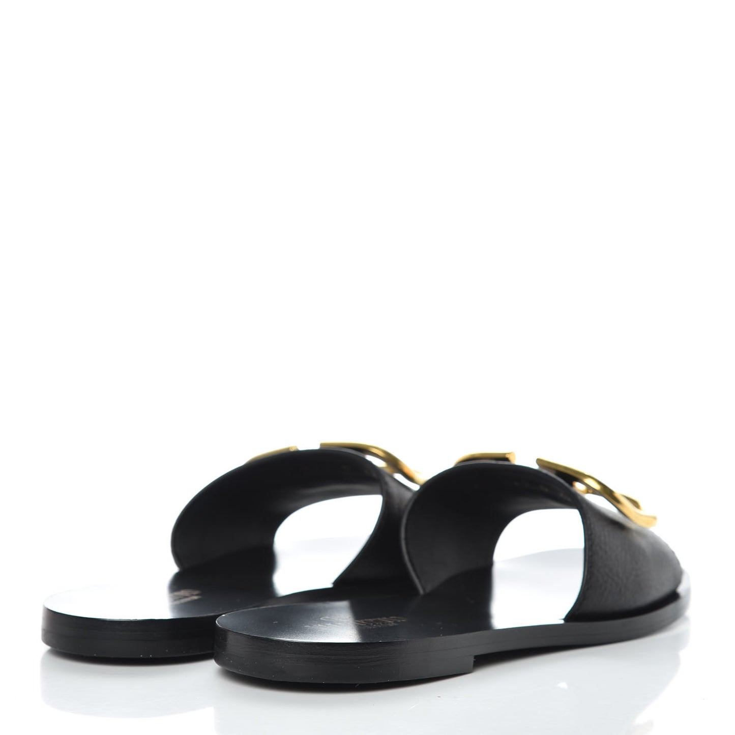 Grainy Cowhide Vlogo Flat Slide Sandals 36 Black