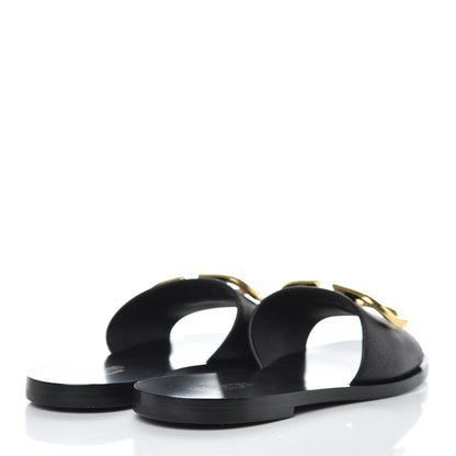 Valentino Garavani Grainy Cowhide Vlogo Flat Slide Sandals 36 Black 4 of 9