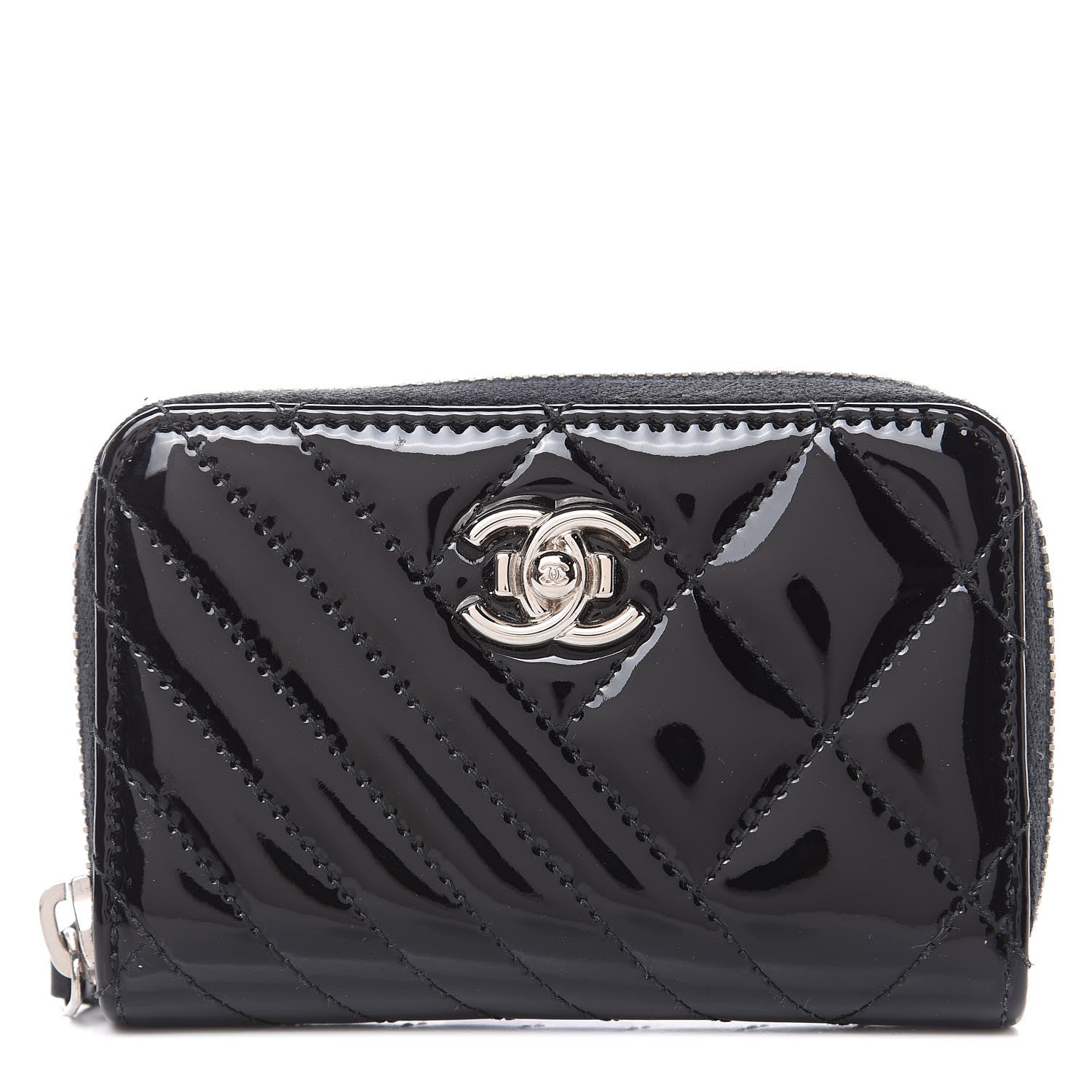 Chanel Patent Quilted Coco Boy Zip Coin Purse Black 1 of 8