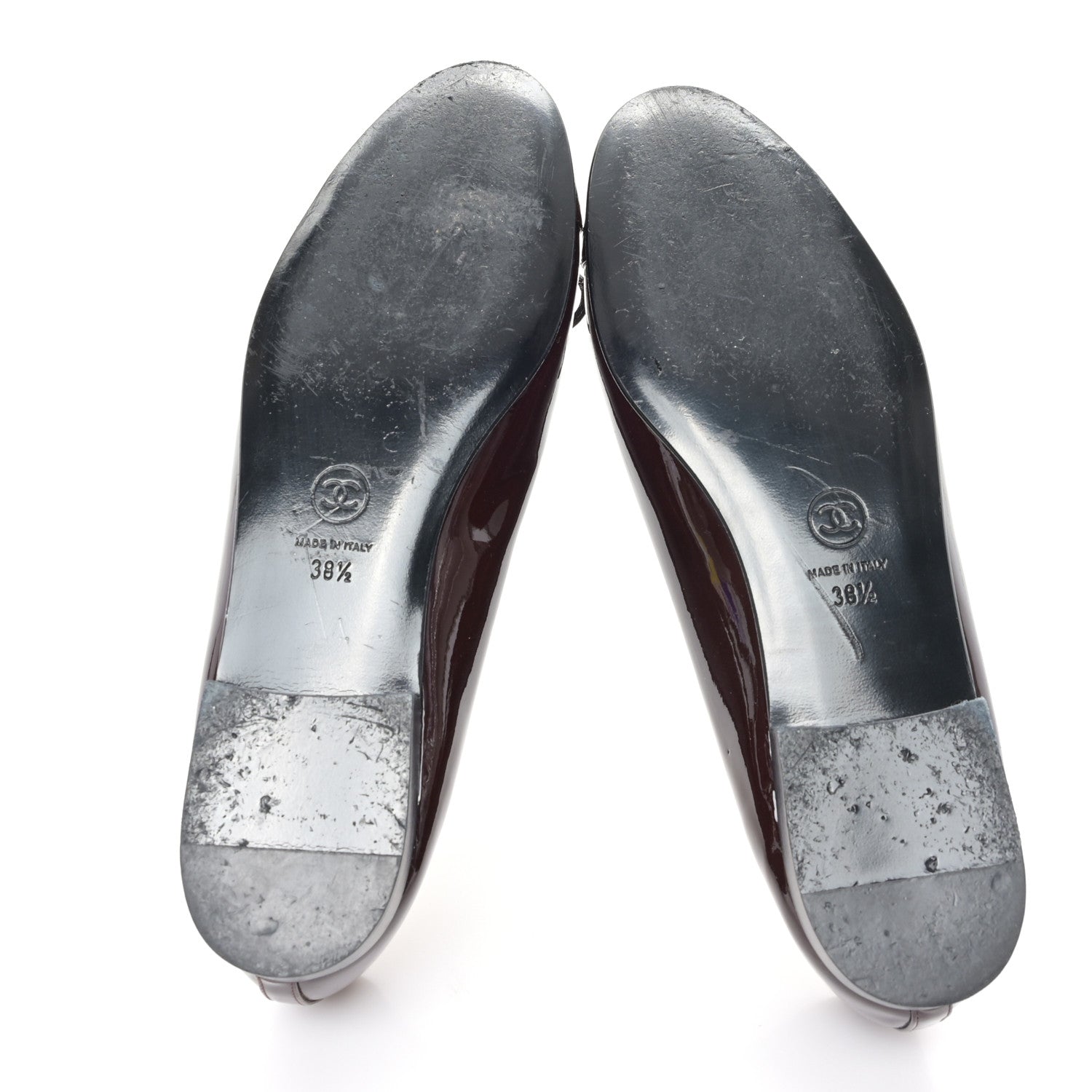 Chanel Patent Calfskin CC Cap Toe Ballerina Flats 38.5 Burgundy 5 of 8
