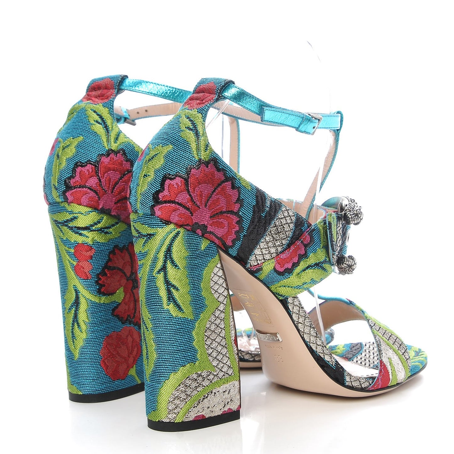 Brocade Floral Dionysus T-Strap High Heel Sandals 39 Multicolor