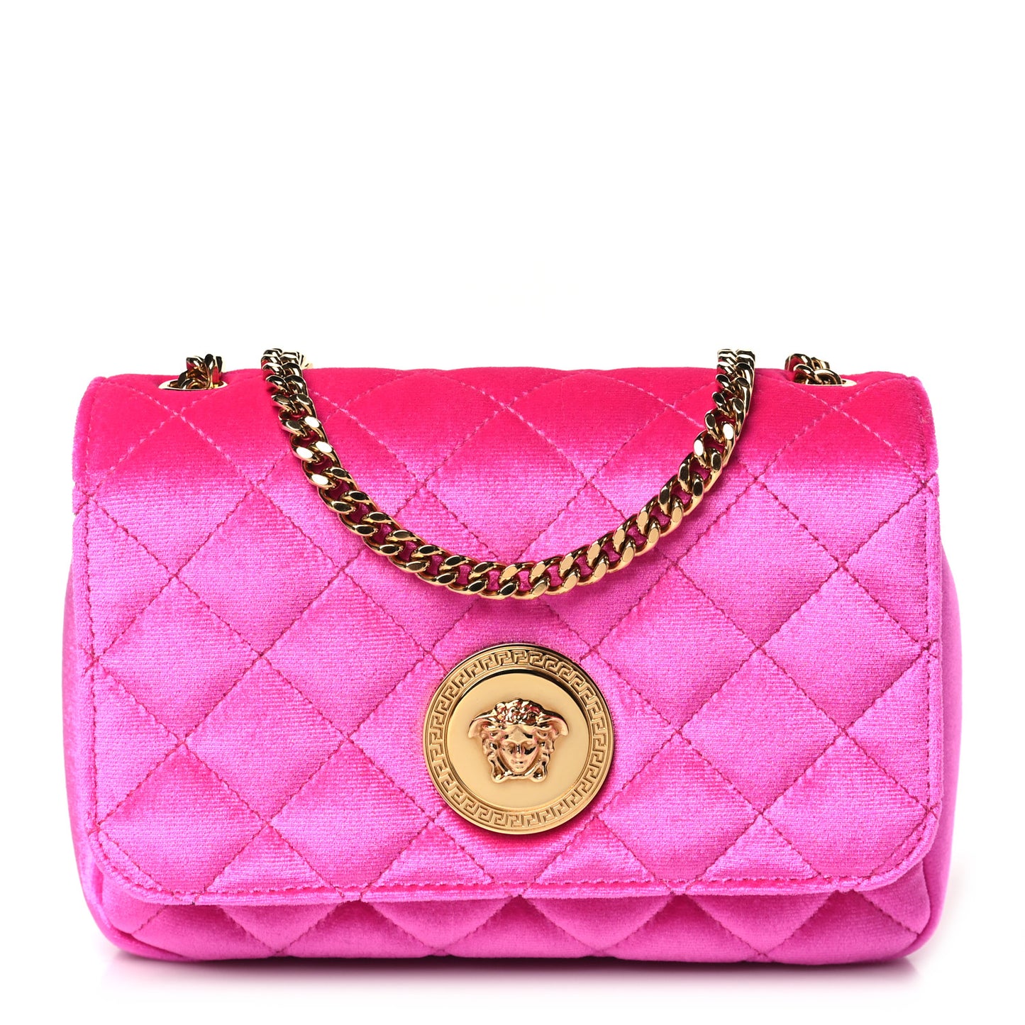Velvet Quilted Medusa Chain Crossbody Pink