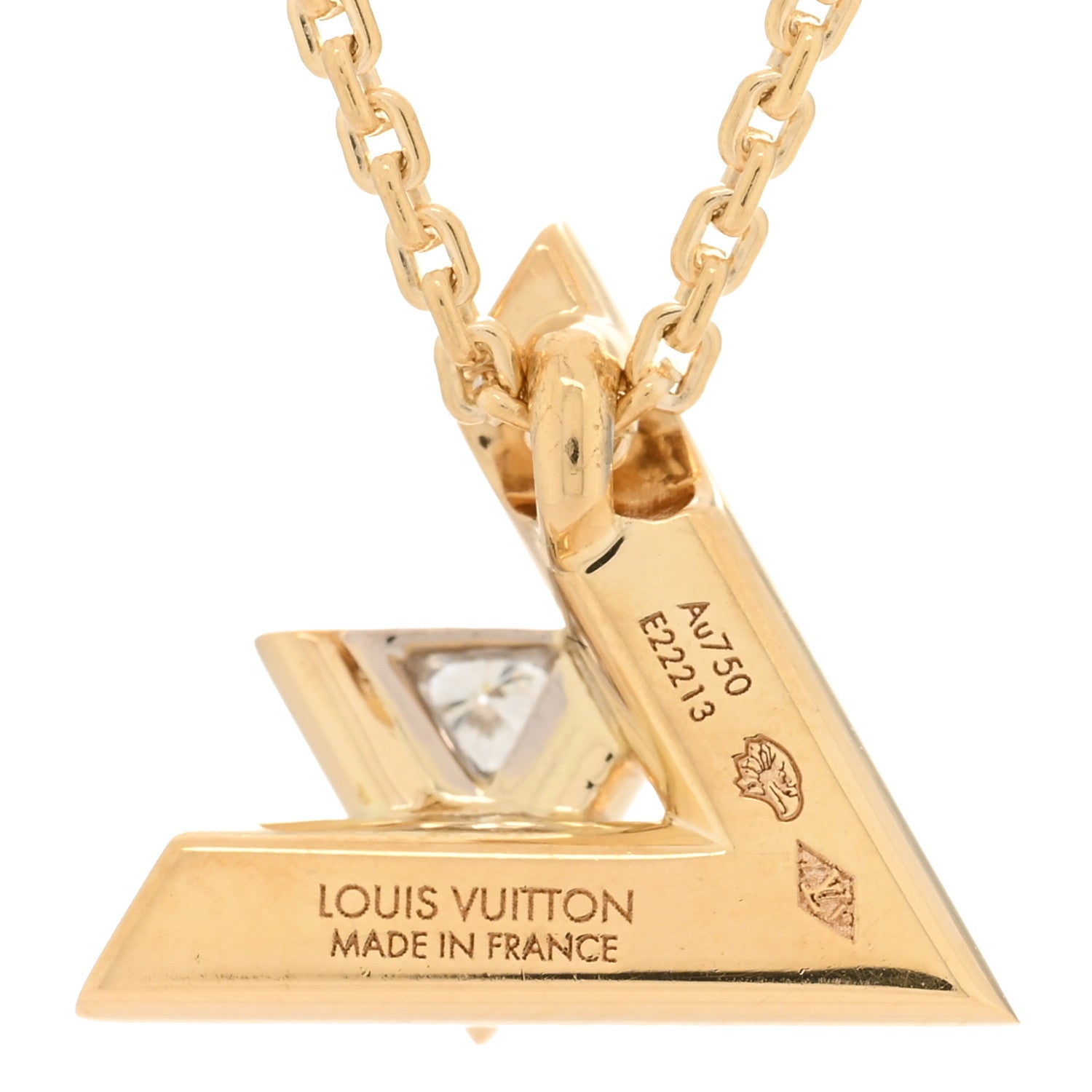 Louis Vuitton 18K Yellow Gold Diamond Small LV Volt One Pendant Necklace 4 of 5