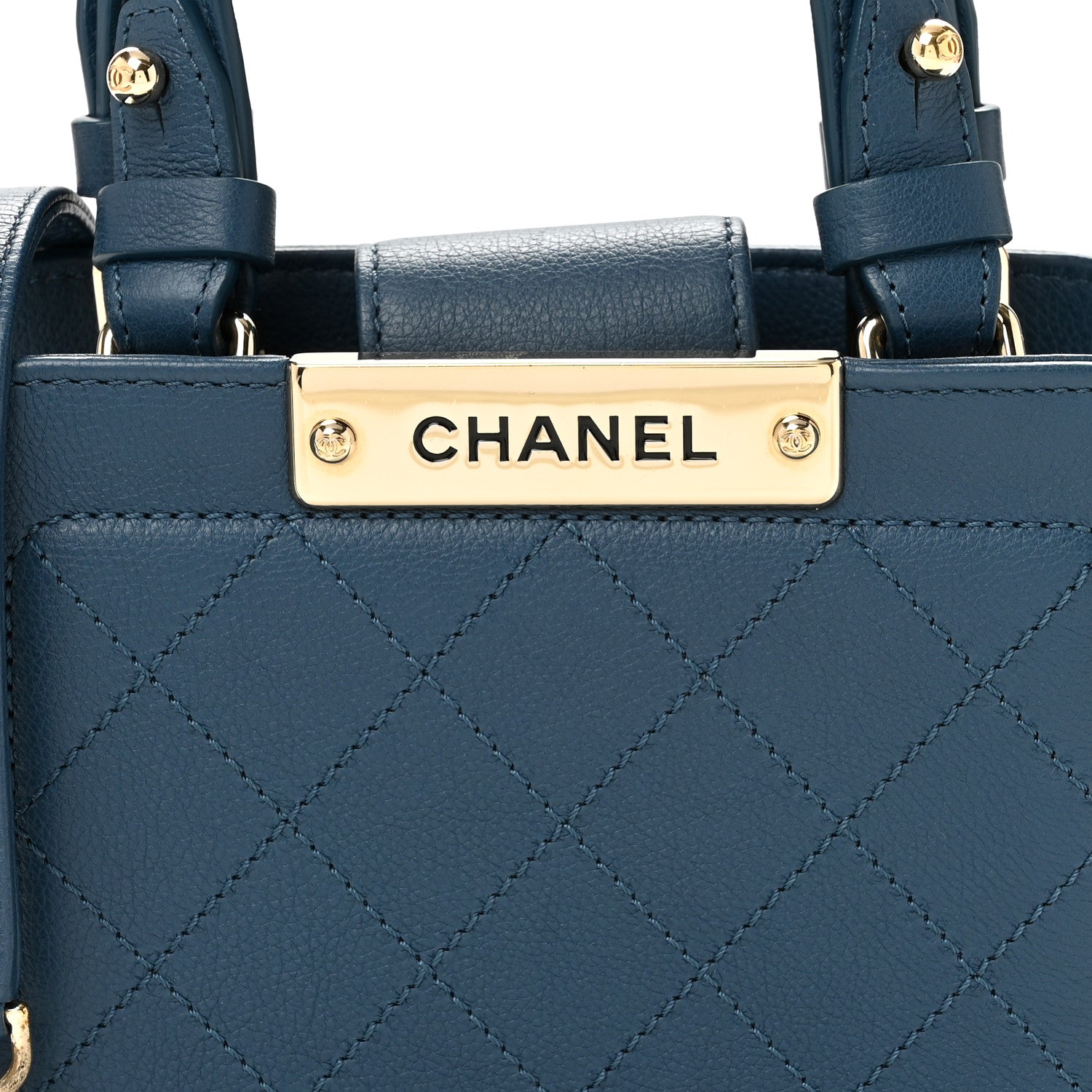 Chanel Grained Calfskin Stitched Mini Label Click Shopper Tote Blue 8 of 11