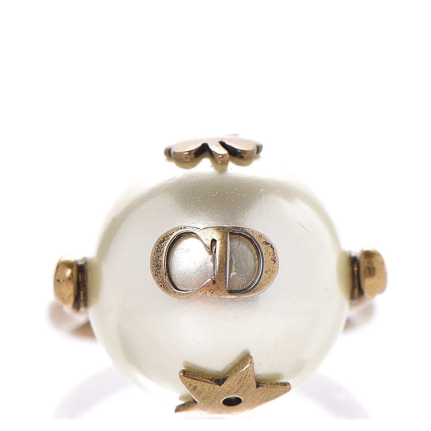 Christian Dior Spinning Pearl Tresor De Tribal Ring M Aged Gold 1 of 4