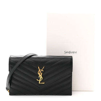 Saint Laurent Grain De Poudre Matelasse Chevron Monogram Envelope Chain Wallet Black 10 of 10