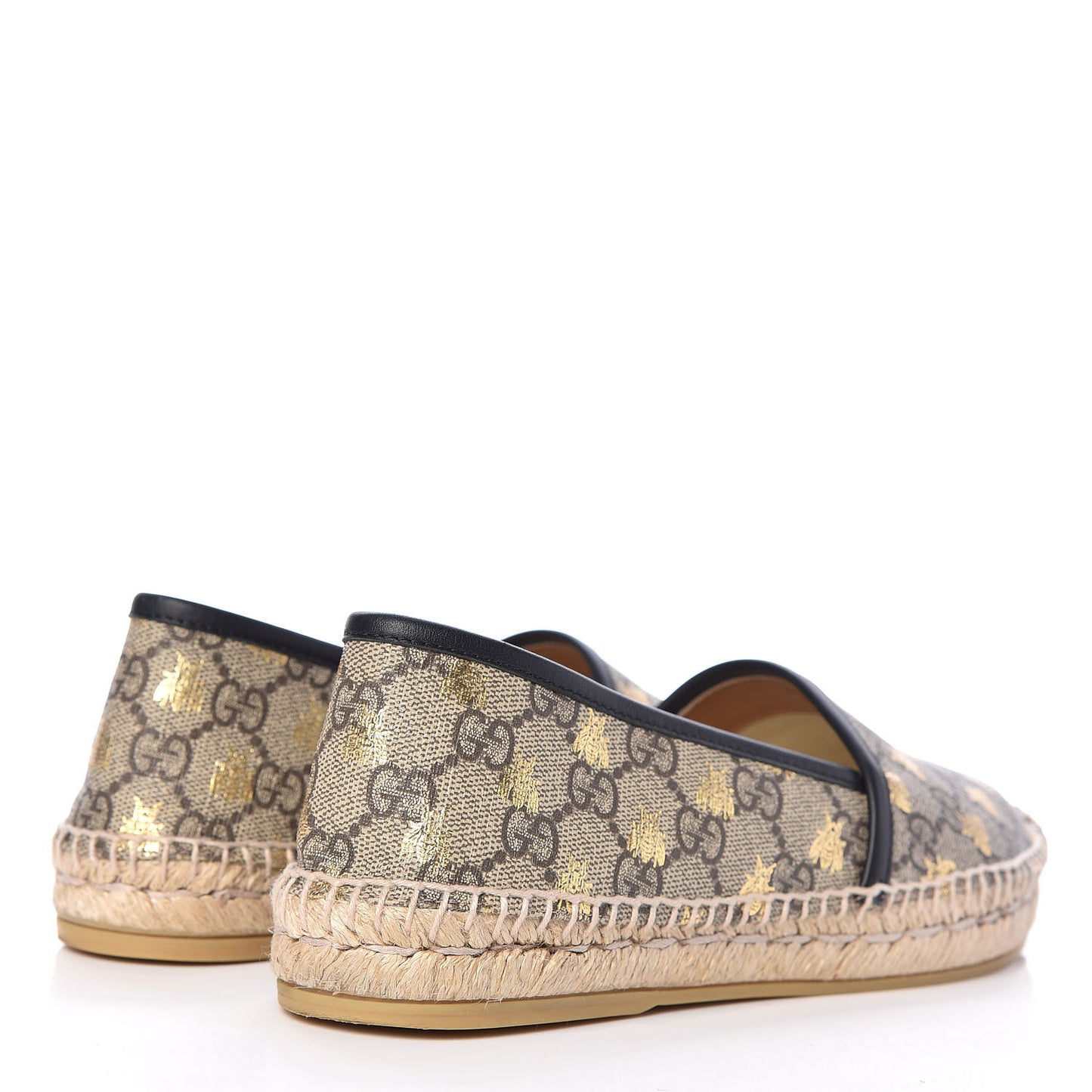 GG Supreme Monogram Bees Espadrille Flats 37.5 Beige Ebony Oro Black