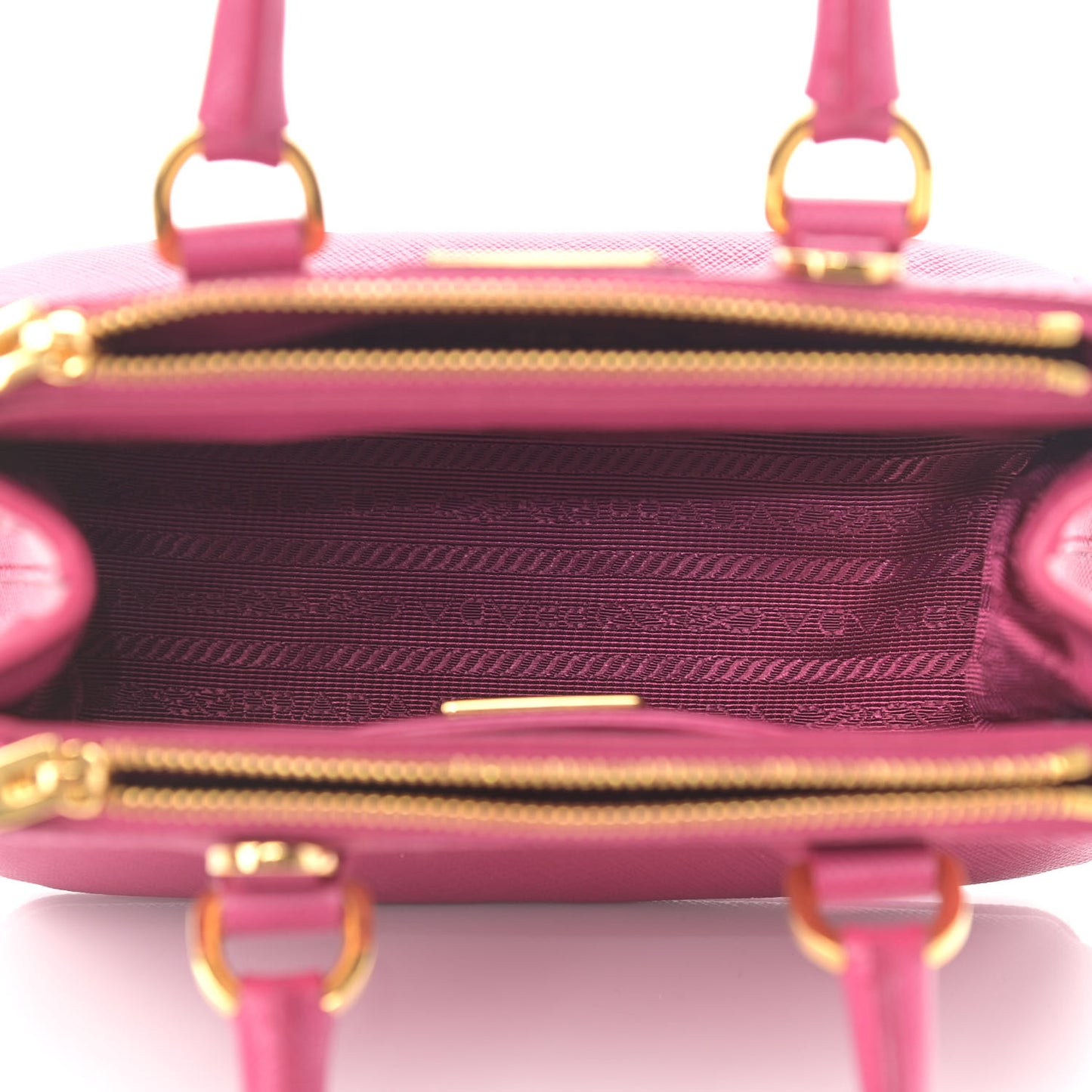 Saffiano Lux Micro Galleria Double Zip Tote Fuxia