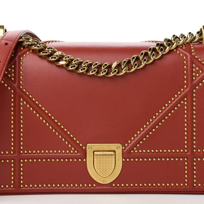 Christian Dior Calfskin Studded Medium Diorama Flap Bag Red 11 of 11