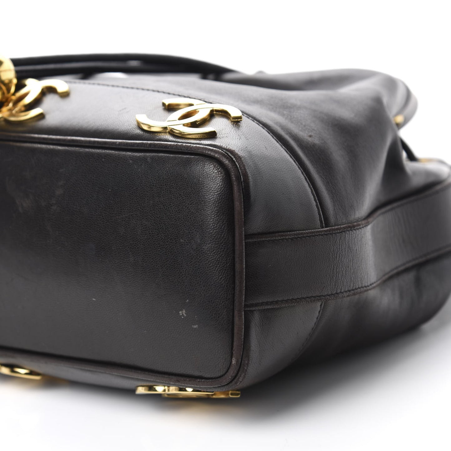 Lambskin Drawstring Bucket Bag Black