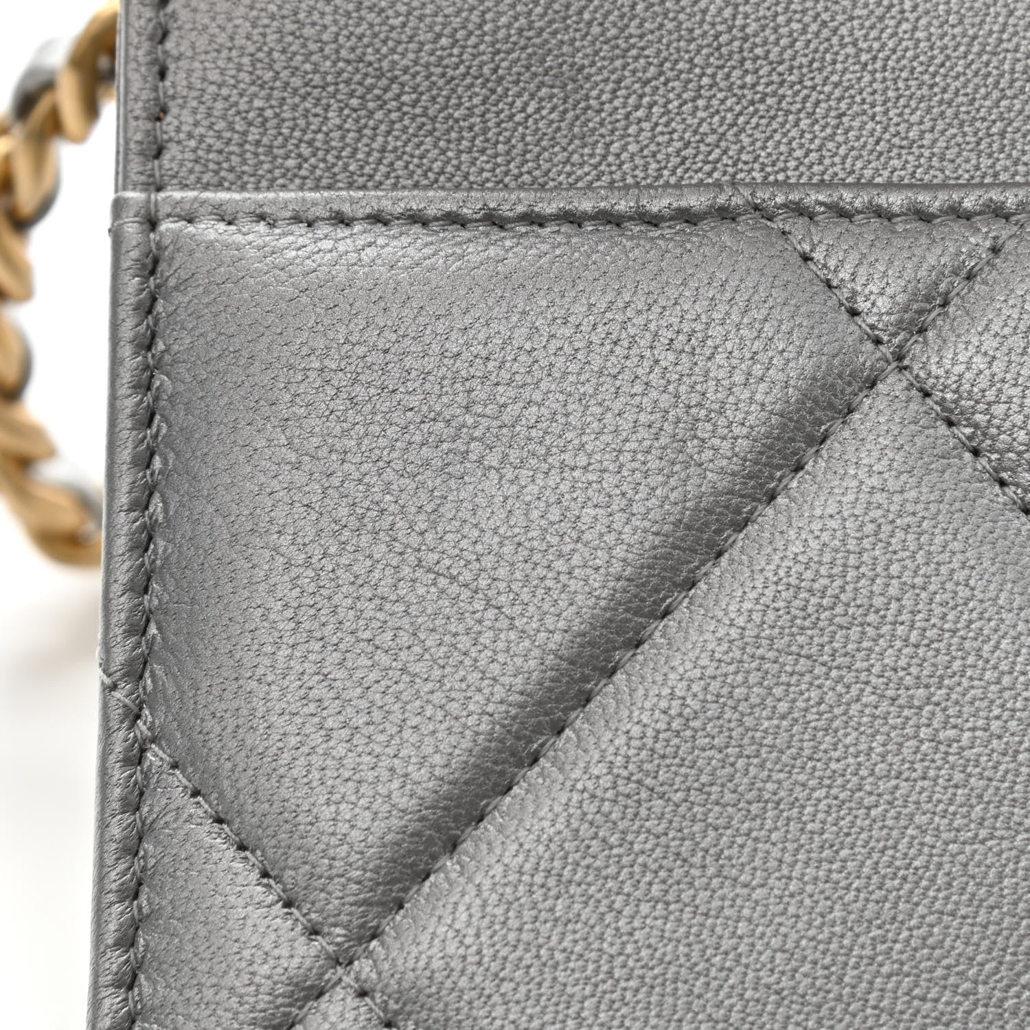 Chanel Metallic Lambskin Quilted Chanel 19 Wallet On Chain WOC Silver 13 of 13