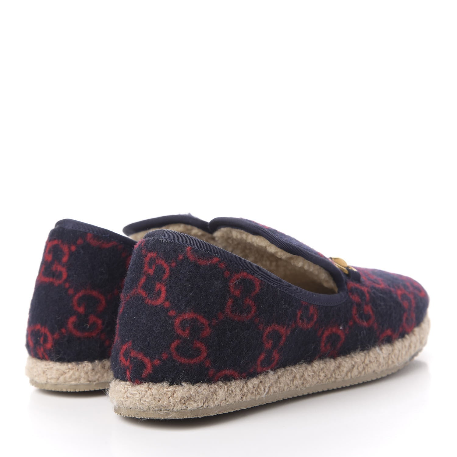 Gucci Covered Wool GG Monogram Womens Fria Horsebit Loafers 38 Blue Red Butterscotch 4 of 9