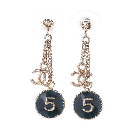 Chanel Enamel N°5 CC Drop Earrings Blue Gold 1 of 3