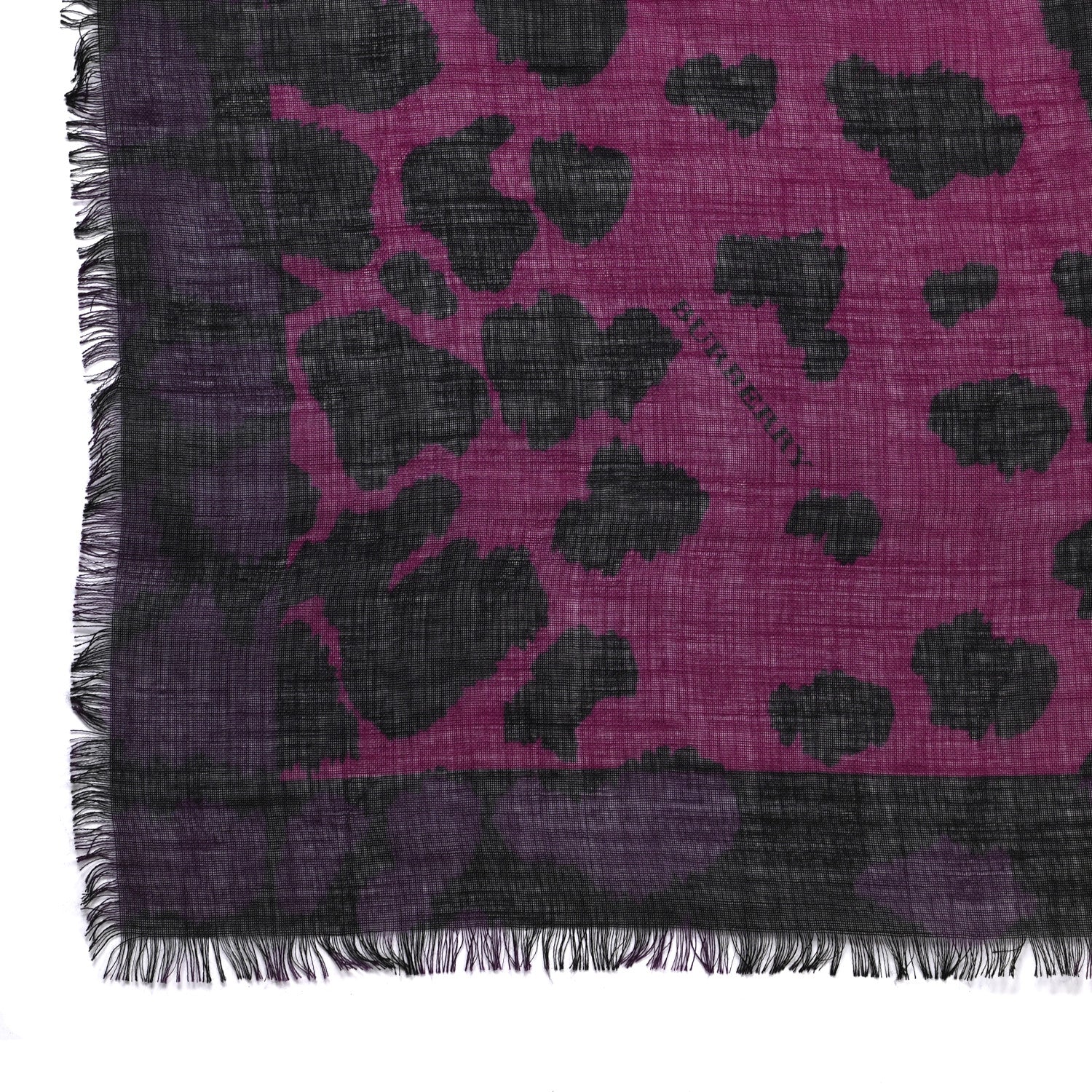 Burberry Wool Silk Cashmere London Animal Print Square Scarf Magenta 3 of 12