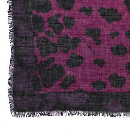 Burberry Wool Silk Cashmere London Animal Print Square Scarf Magenta 3 of 12