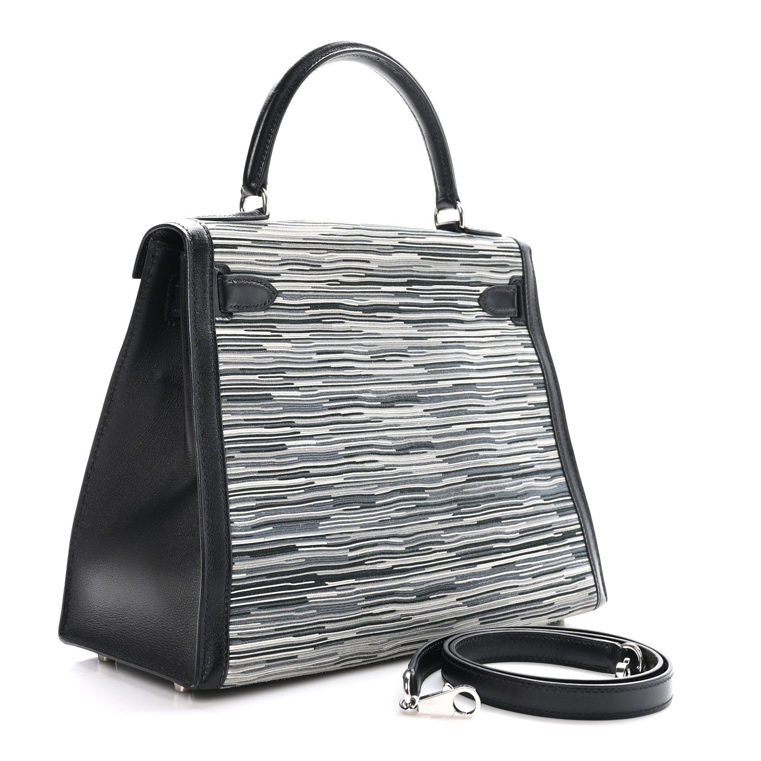Hermes Box Toile Vibrato Kelly Sellier 28 Black Gris 3 of 10