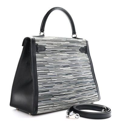Hermes Box Toile Vibrato Kelly Sellier 28 Black Gris 3 of 10