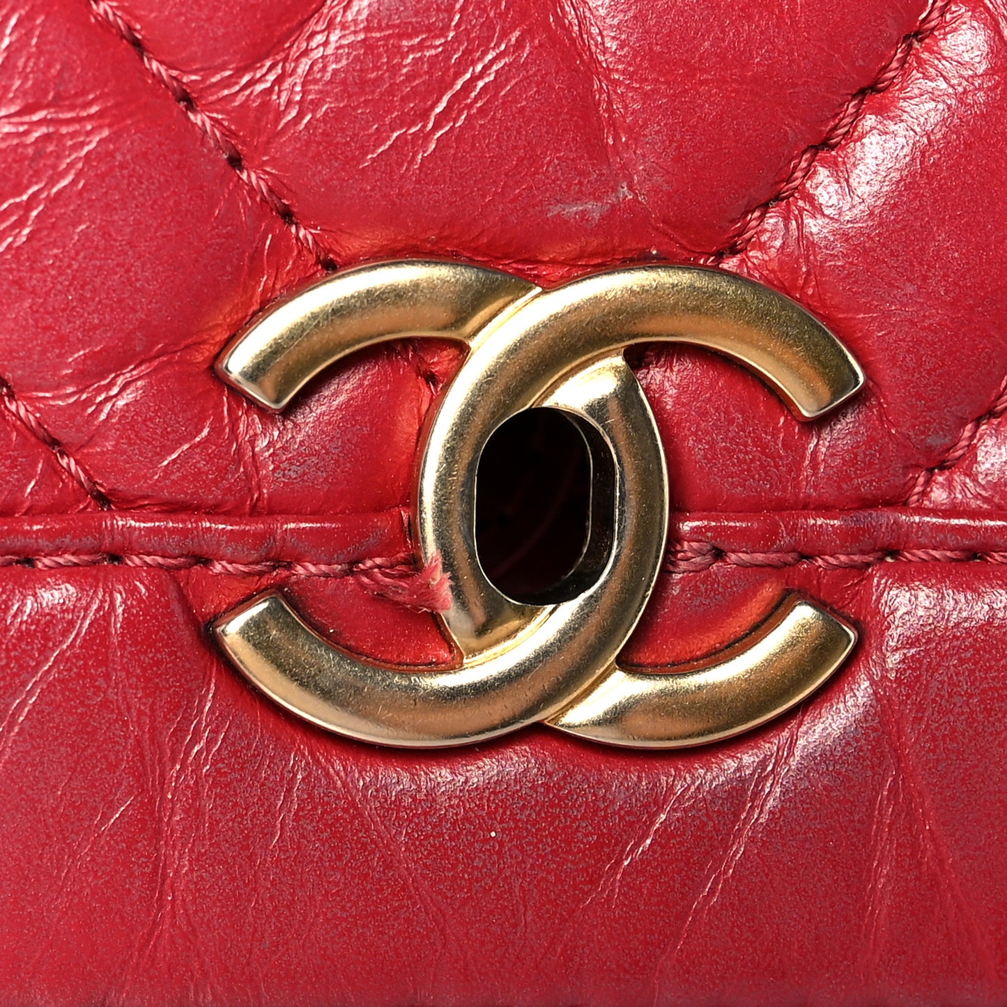 Aged Calfskin Chevron Quilted Backpack Red