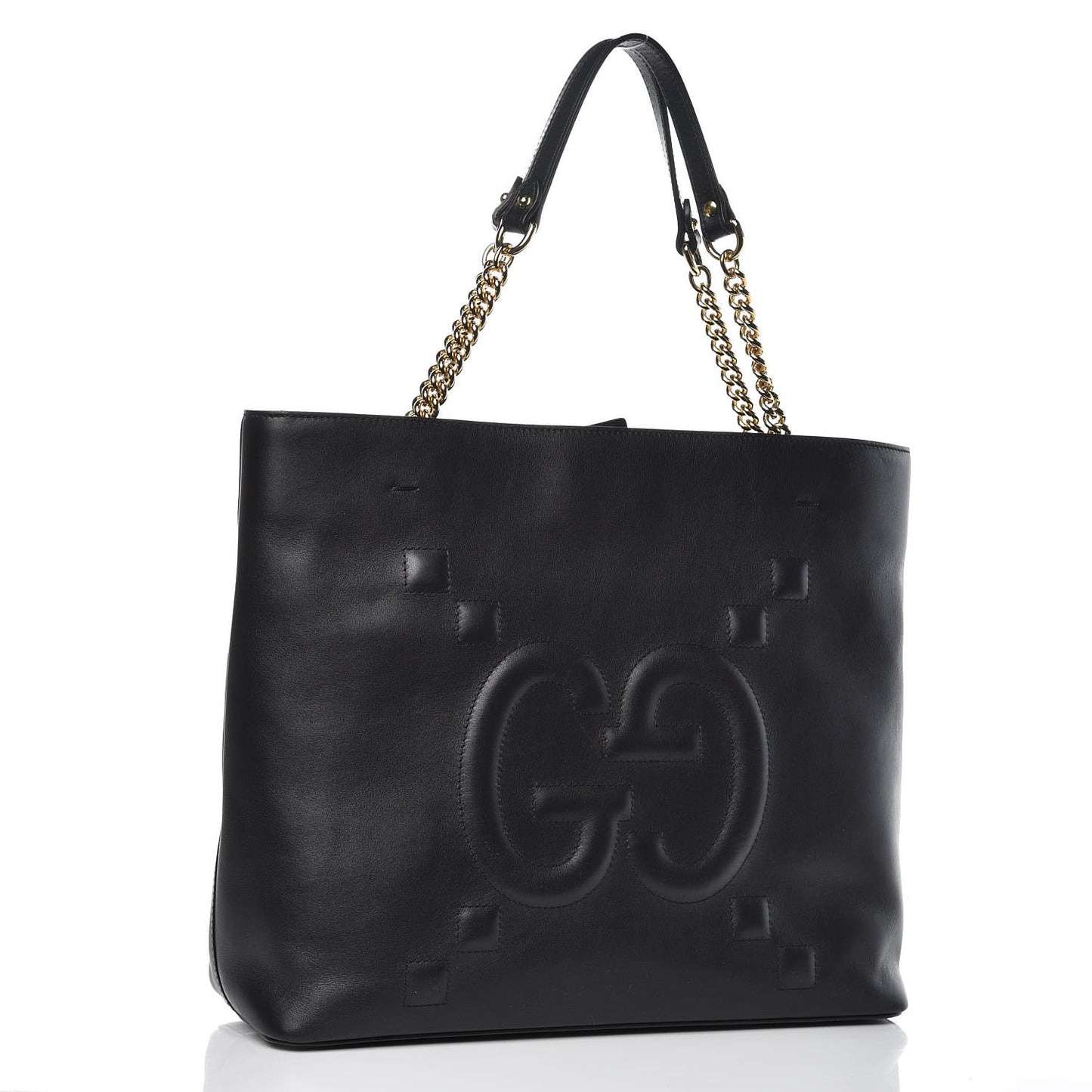 Apollo Calfskin GG Dadini Embroidered Chain Shoulder Tote Black