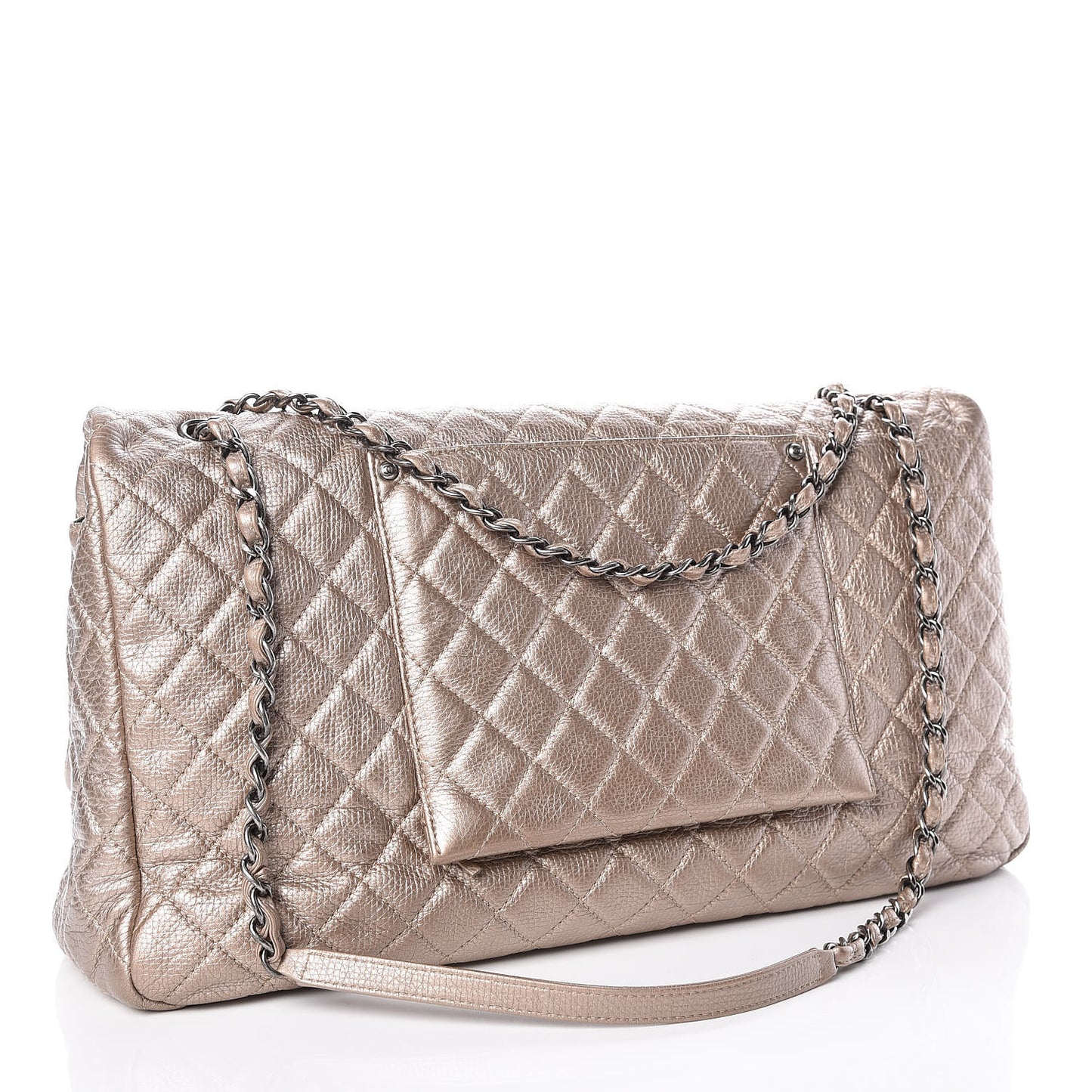 Metallic Calfskin Quilted XXL Travel Flap Bag Gold